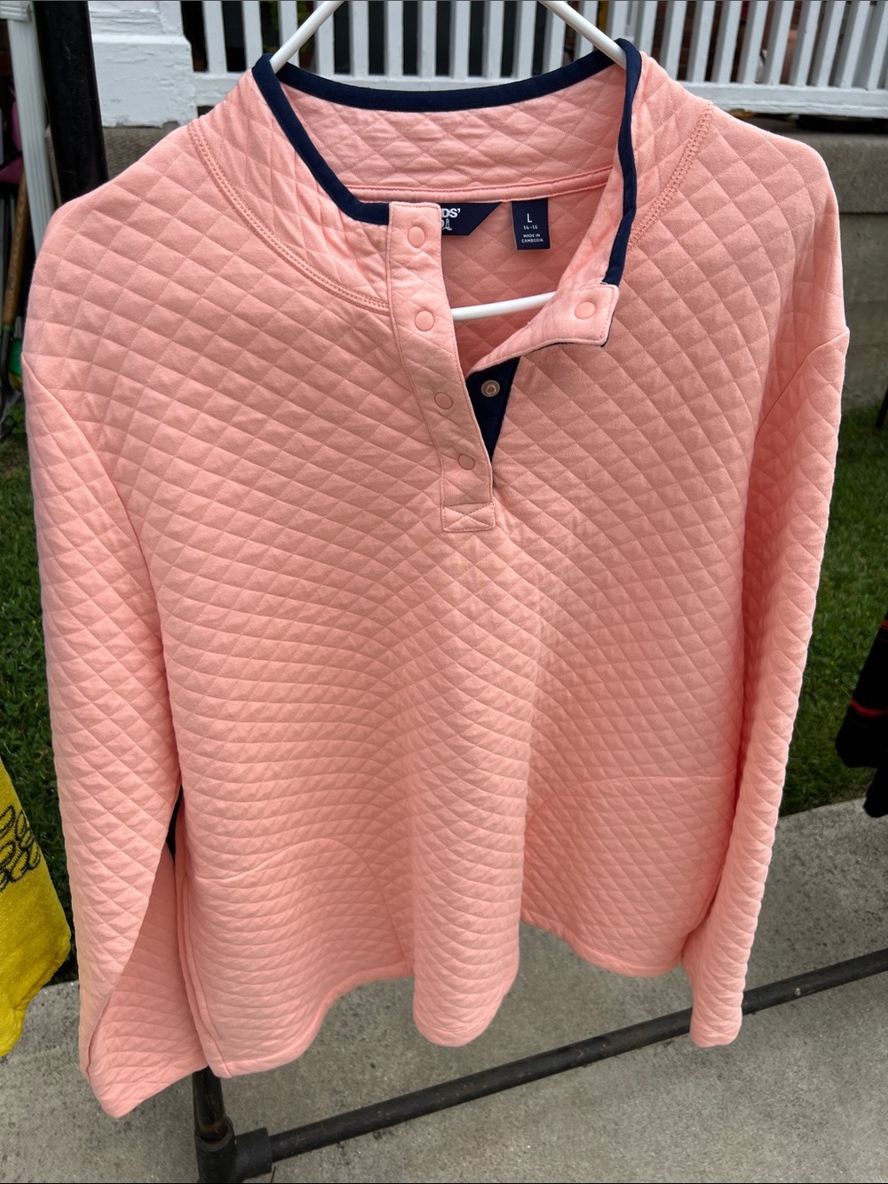 Coral Quilted Pullover with Navy Trim